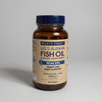 AI-generated contextual image of Wiley's Finest Peak EPA Wild Alaskan Fish Oil 90 Softgels at a gentle three-quarter angle