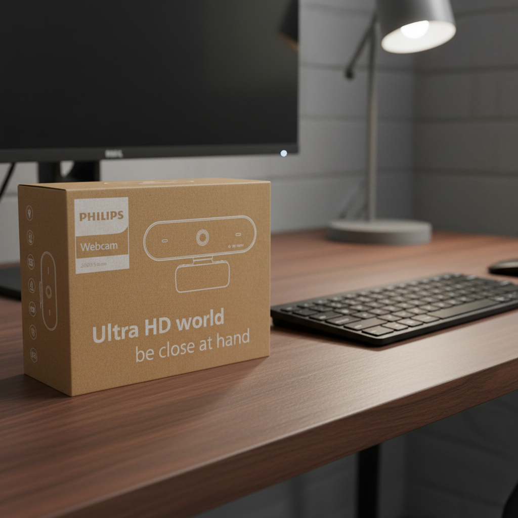 Philips 2000 Series 1080p FHD Webcam SPL6208 on home office desk with keyboard