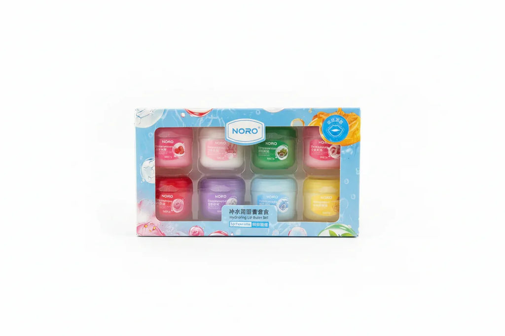 Noro Hydrating Lip Balm Set retail packaging on bright clean white studio background