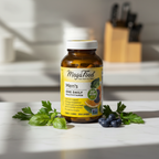 Men's daily multivitamin amber glass bottle on white marble surface with soft morning light and fresh organic botanicals – More4less Outlet