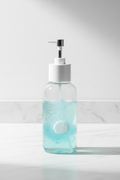 Minimalist spray bottle with dissolving cleaning tablet on white countertop