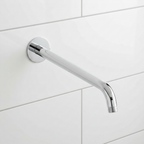 Grohe Rainshower polished chrome shower arm close-up showing mirror finish and clean lines against white tile