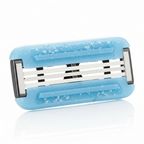 Close-up macro detail of Comfortglide razor blade cartridge with moisture bars