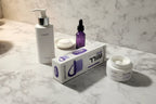 Nighttime skincare routine with Will Perform REST lotion on marble vanity