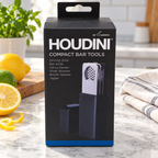 Houdini compact bar tools retail box in kitchen setting; AI-generated lifestyle scene