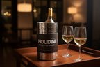 Houdini by Rabbit hammered stainless steel wine bottle chiller on bar cart with white wine and glasses warm ambient lighting – More4less Outlet