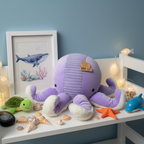 Animal Adventure Purple Octopus Plush on child bedroom shelf with ocean themed decor and seashells - More4less Outlet