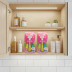 Gillette Venus Tropical Disposable Razors 6ct Bundle in organized bathroom cabinet with glass skin care bottles