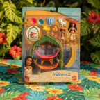 Disney Moana 2 Moana & Simea Village Home Playset displayed on a tropical surface with hibiscus flowers and lush greenery – More4less Outlet