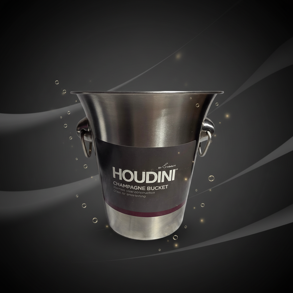 Houdini by Rabbit stainless steel champagne bucket dark charcoal editorial with silver reflections and bubble accents – More4less Outlet