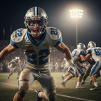 Football player wearing mouthguard during game action