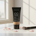 Mary Kay CC Cream SPF 15 single tube on vanity countertop with makeup brush – lifestyle photo, More4less Outlet