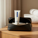 ZO Skin Health Foamacleanse 2oz in premium leather dopp kit on hotel vanity portable professional skincare