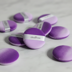 Macro close-up purple lavender velvet mini powder puffs ultra-soft fiber texture marble — More4less Outlet