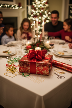 Apples to Apples game box presented as a gift on festive table with ribbon, warm cozy lighting — More4less Outlet