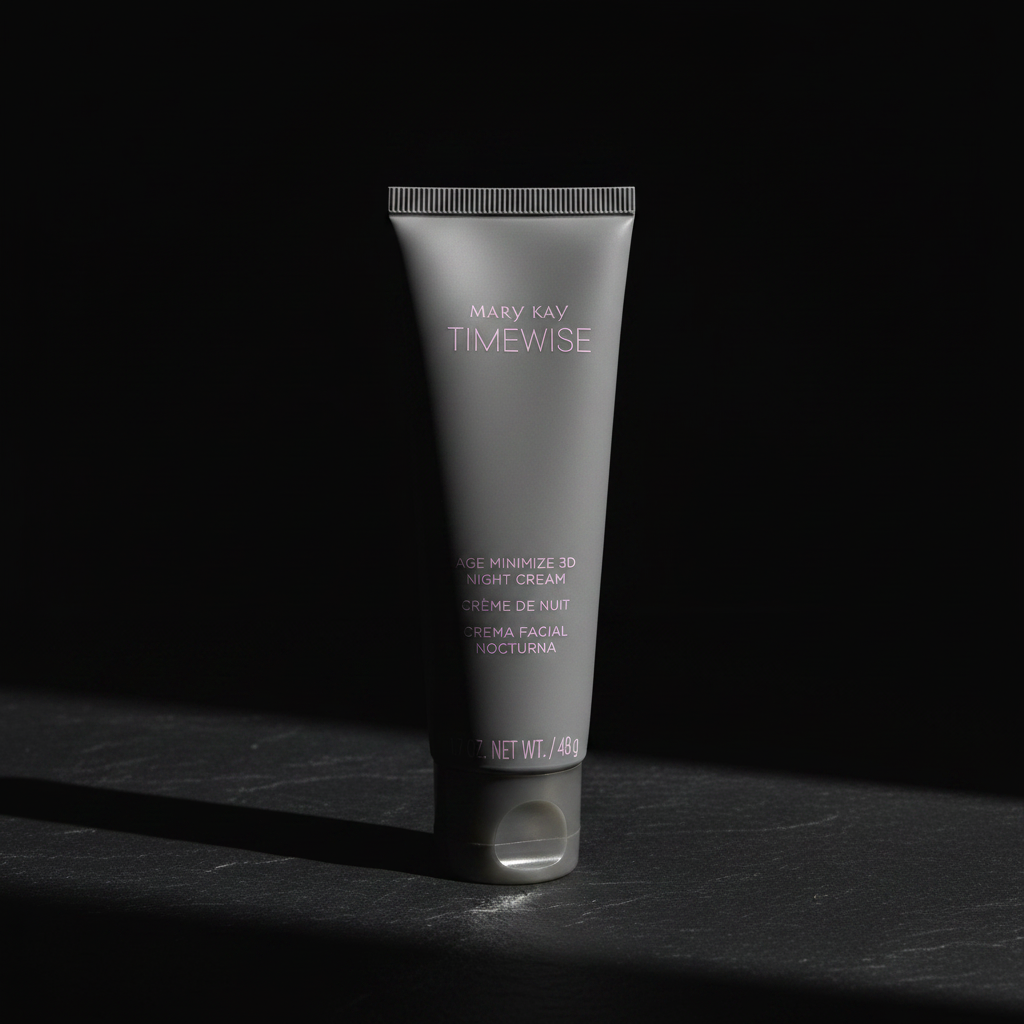 Lifestyle context image of Mary Kay TimeWise Age Minimize 3D Night Cream Combo/Oily (AI-generated for visual illustration only) – dark slate studio photography – More4less Outlet