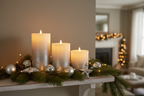 Mikasa LED real wax candles silver ombre holiday shelf display pine branches ornaments — More4less Outlet