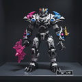 MrBeast Lab Tiger Battle Titan action figure on dark gray display shelf with dramatic studio lighting – More4less Outlet