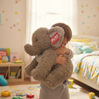 Child hugging Russ Jazwares 21 inch Elephant Plush in bright cheerful bedroom - More4less Outlet