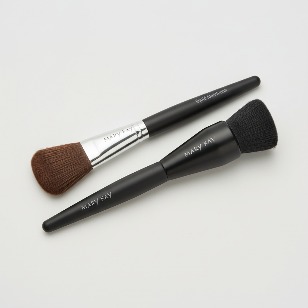 Mary Kay liquid foundation brushes showing Flat Paddle and Angled Buffing styles