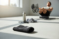 Active recovery fitness setup with Shock Doctor Flex Ice knee compression sleeve on athletic surface