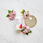 GNC Women's Gelatin bottle on marble with pink flowers and mirror – More4less Outlet