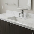 American Standard Serin chrome faucet on contemporary bathroom vanity with white marble lifestyle image