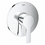 Grohe Lineare New wall-mount faucet trim close-up macro showing StarLight chrome finish and slim joystick lever handle detail