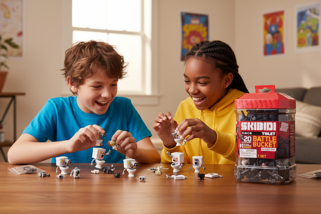 Skibidi Toilet Battle Bucket Series One 20-piece figure set by Bonkers Toy Co — new sealed — More4less Outlet Burlington KY
