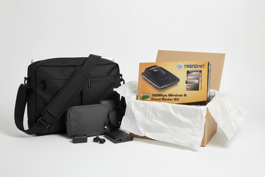 TRENDnet TEW-654TR 300Mbps Wireless N Travel Router Kit as tech gift in gift box with laptop bag and travel accessories – More4less Outlet