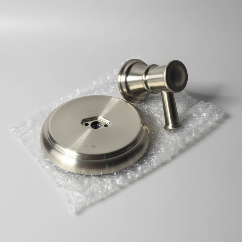 AI-generated lifestyle/context image of Moen Belfield UT4301BN M-CORE transfer valve trim kit in Brushed Nickel