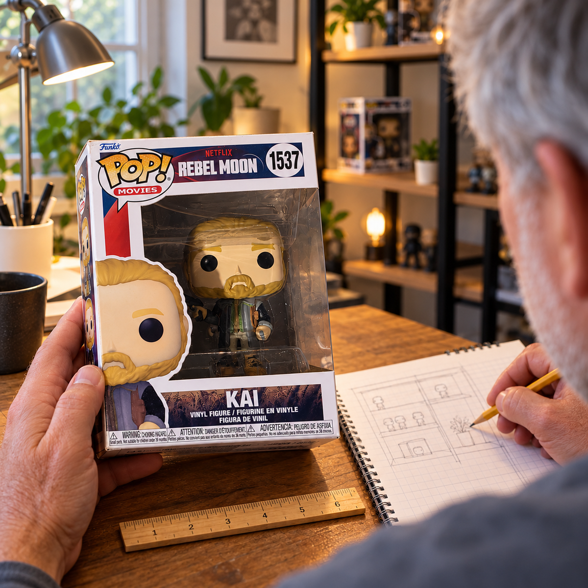 Boxed Funko Pop! Kai #1537 being recorded in a collector's notebook.