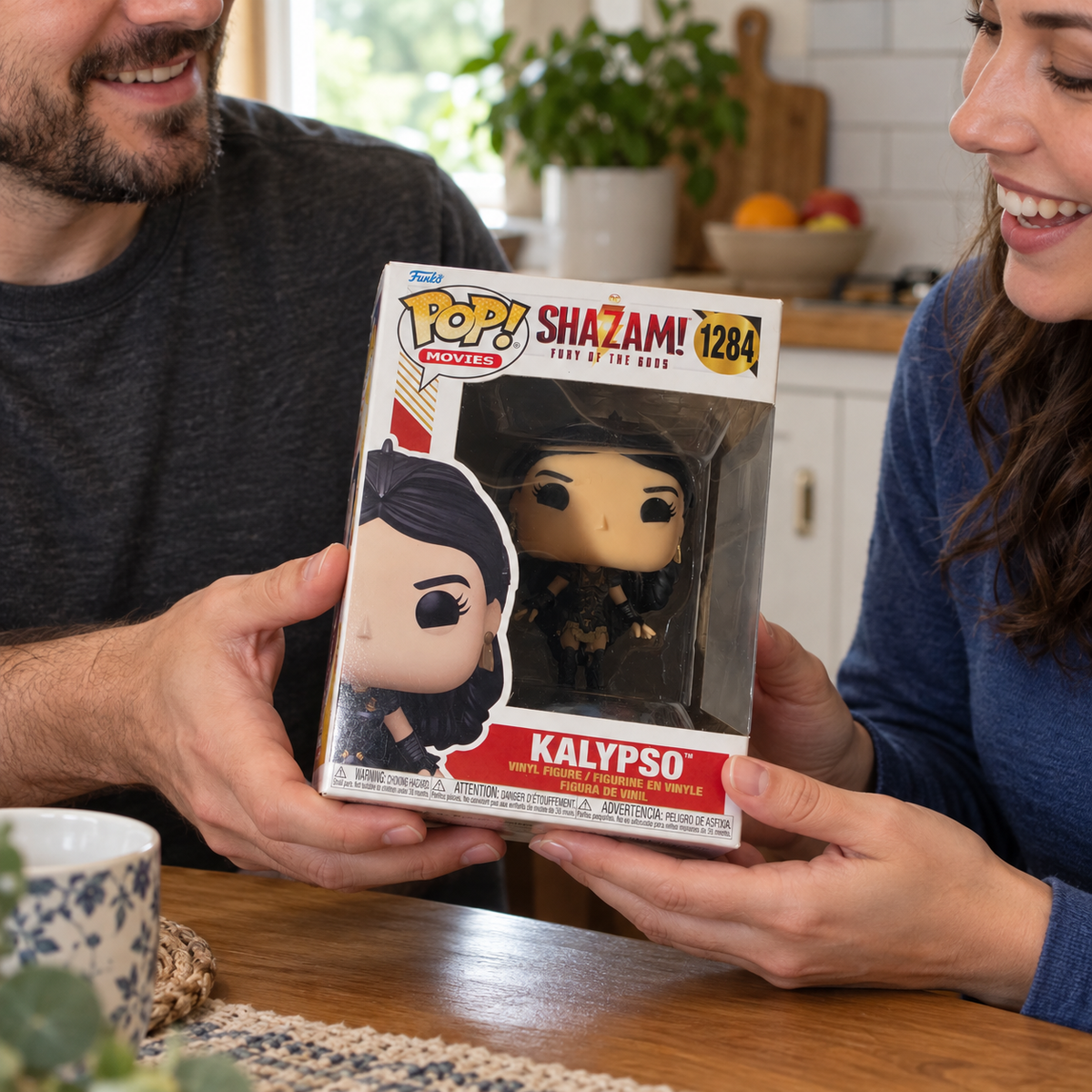 Boxed Funko Pop! Kalypso #1284 being exchanged as a gift.