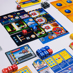 Product detail image for KESS Sonic Roll board game showing zone board, dice, cards, and tokens.