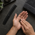 AI-generated context showing a small amount of styling clay being worked between hands beside a comb