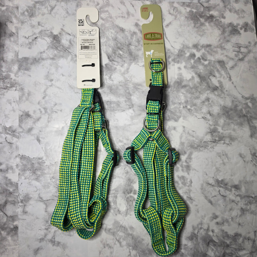 Lake & Trail green braided dog harness and collar new on retail cards