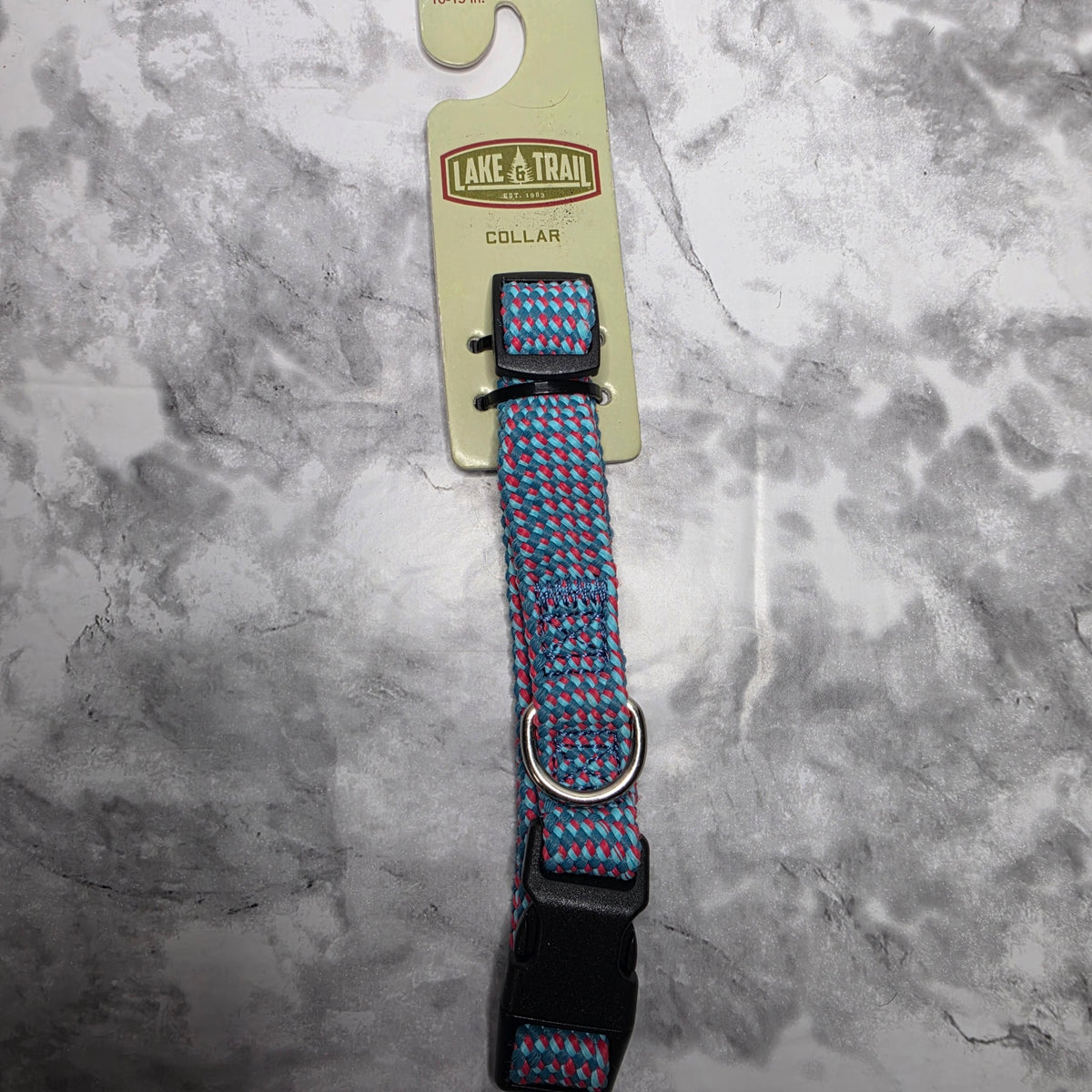 Lake & Trail small blue braided dog collar front package 10 to 15 inches