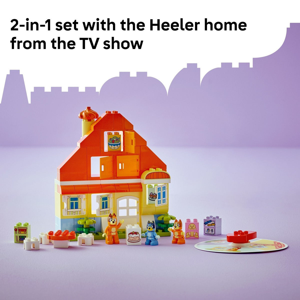 Product detail image for LEGO DUPLO Bluey's Family House with Memory Game 10459 showing the 3-in-1 house playset display.