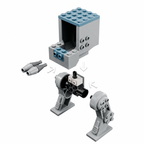 Exploded view of LEGO Star Wars AT-ST 75332 starter components showing the head, leg connections and front cannons.
