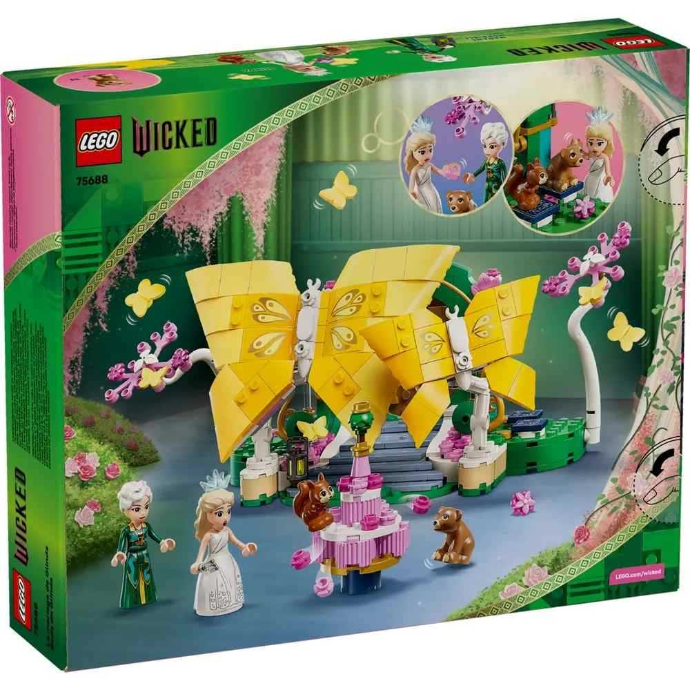 Product feature image of LEGO Wicked Glinda’s Wedding Day set 75688 closed as a butterfly display scene.