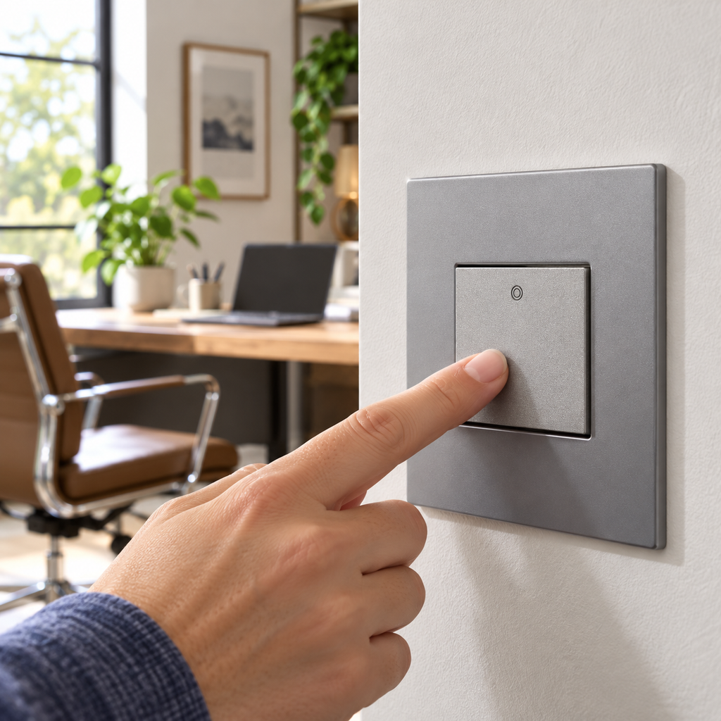 Turning on a home-office light with a Legrand adorne paddle switch