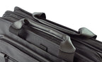 Close-up of a black suitcase with handles on a white background