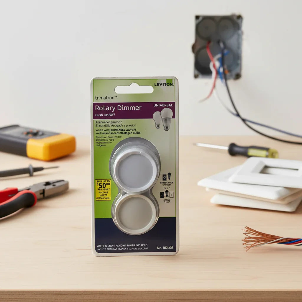 Leviton dimmer on home improvement workbench