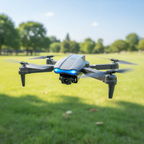 Light grey drone hovering over park
