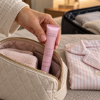 Packing the closed Mary Kay 14 g eye-cream tube in a toiletry pouch