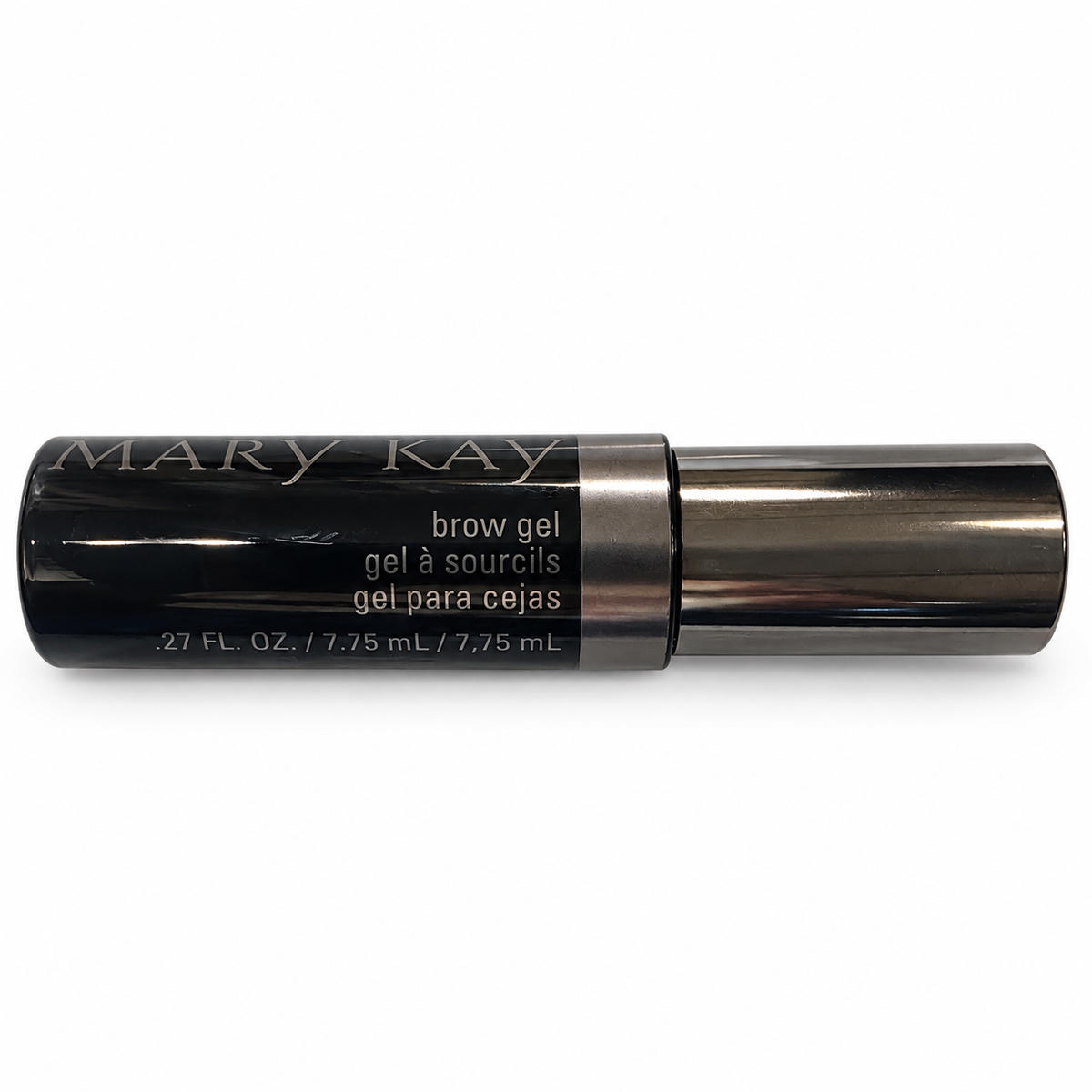 Mary Kay Brow Gel 0.27 fl oz black tube with closed metallic cap on a white background