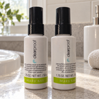 Styled lifestyle image of two Mary Kay Clear Proof Pore-Purifying Serum 1.75 oz bottles in a vanity setting; props not included