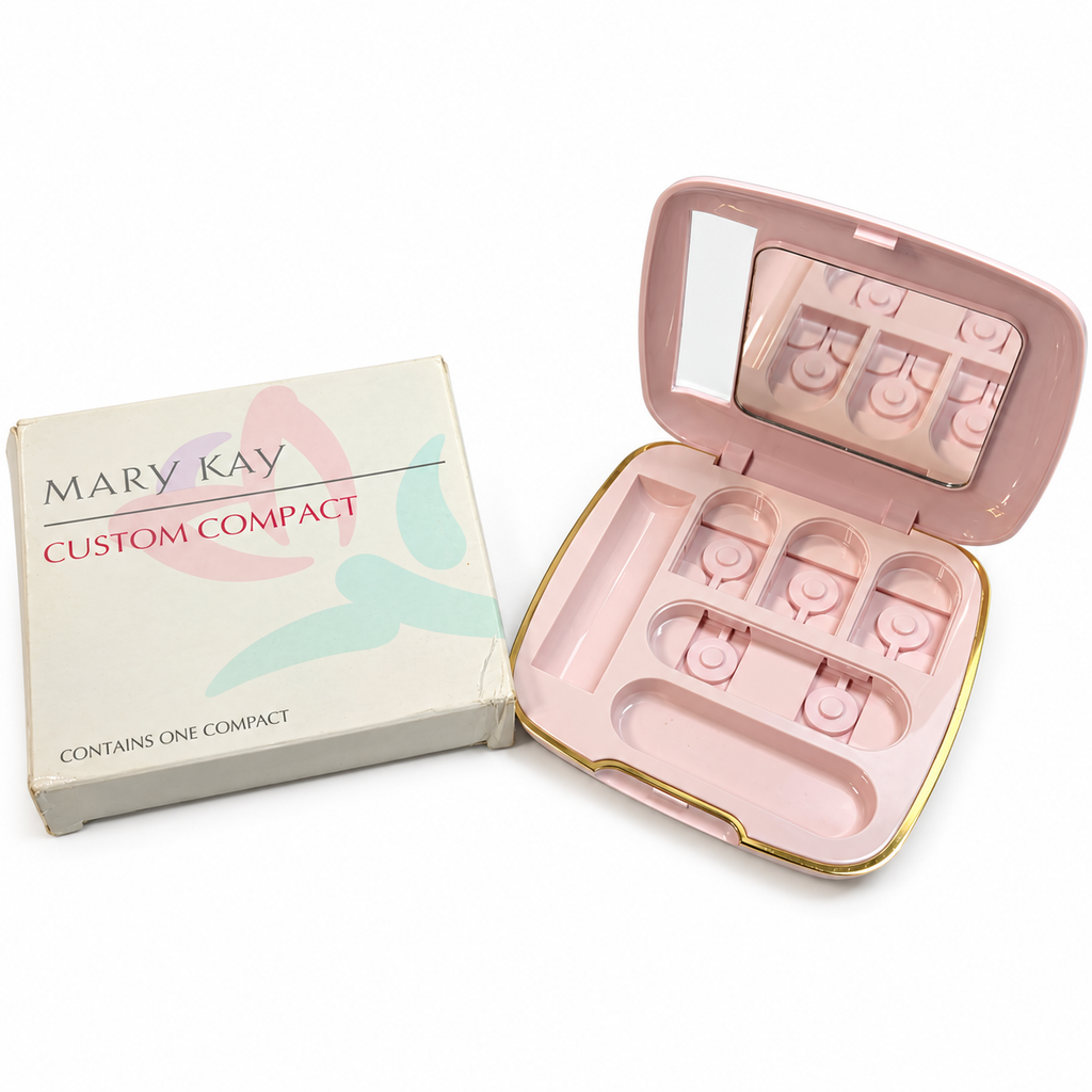 Mary Kay Custom Compact 6468 open and empty with mirror, pink refill compartments and original box