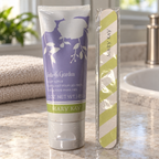 Mary Kay Into the Garden Foot Scrub 3 oz and free nail file styled on a bathroom vanity