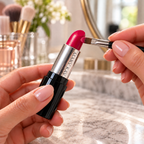 Picking up Mary Kay Powerful Pink Gel Lipstick with a lip brush